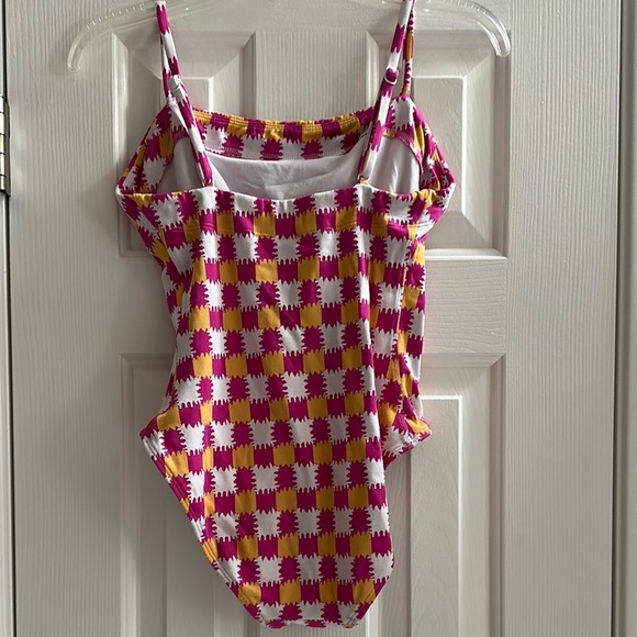 Solid & Striped The Gemma Knit One Piece Check Pink Orange Women’s Medium Swim - Picture 3 of 9
